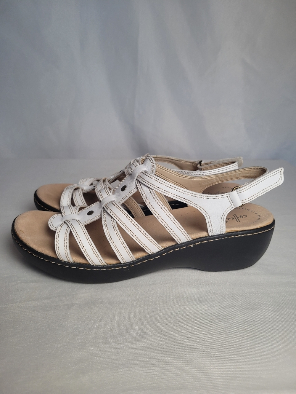 Clarks White Leather Strappy Slingback Sandals Women's Size 11